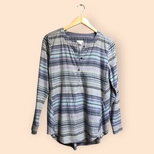 J.Jill Cotton Striped Patterned Oversized Half Buttoned Casual Shirt Women’s XS